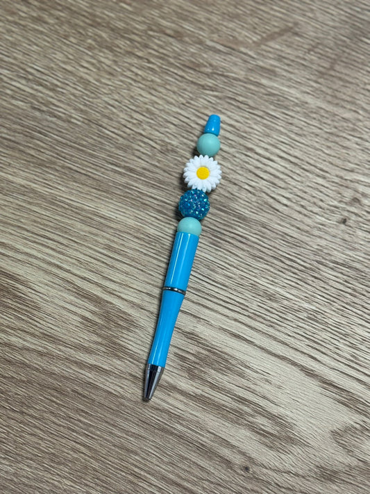 Pen met bloemetje (blauw)